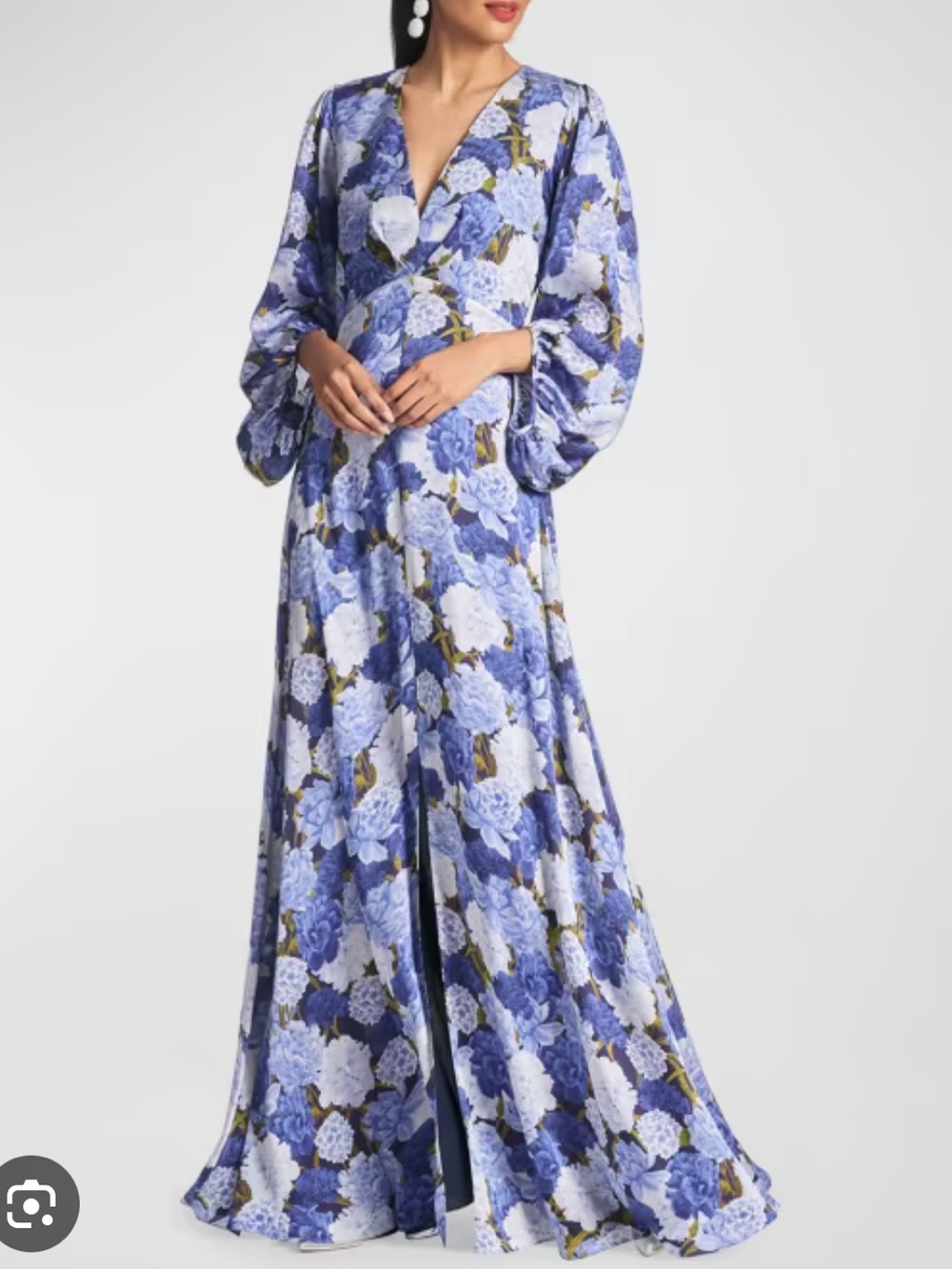 Anthropologie SACHIN & BABI Jenny V Neck Maxi Dress Printed Gown 12 NWT Blue
